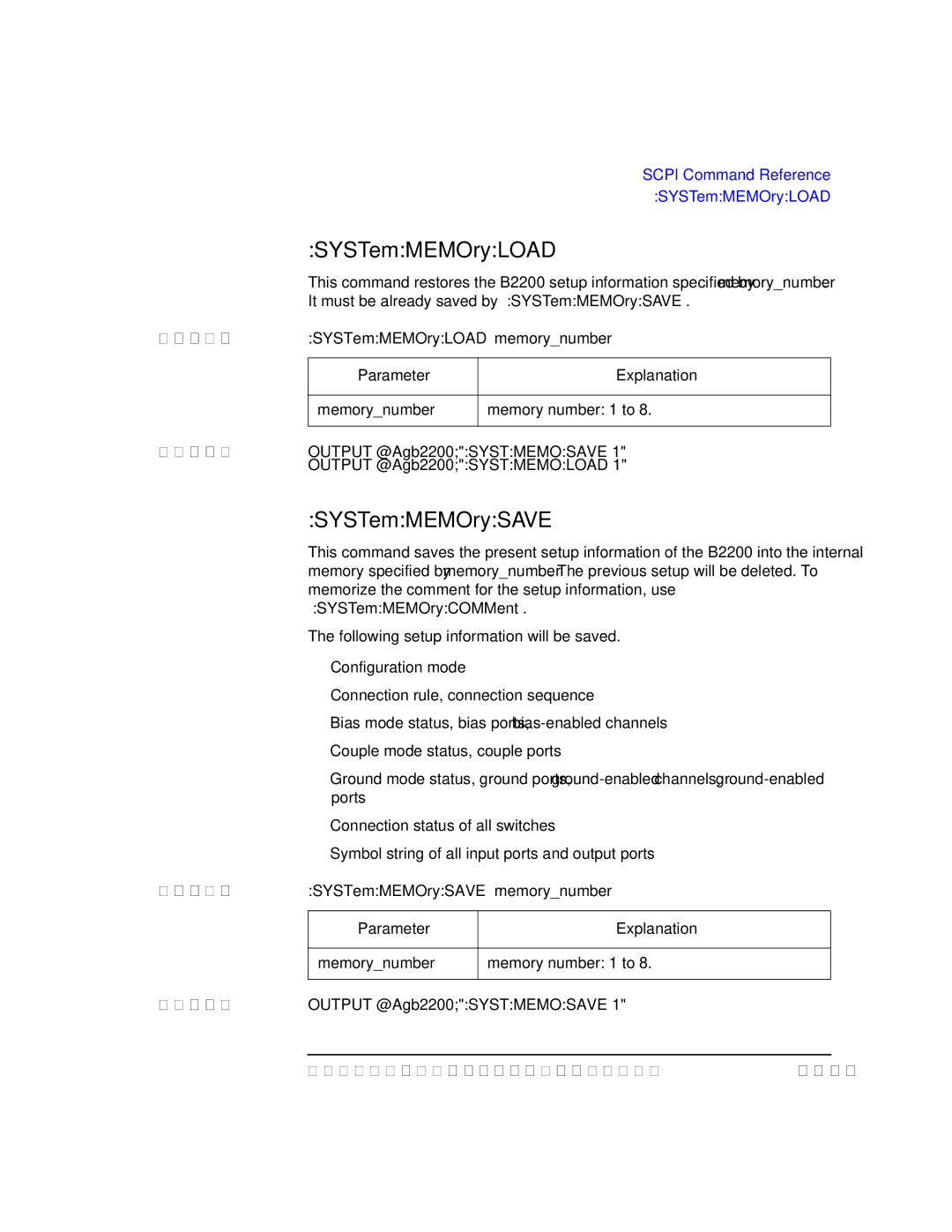 Agilent Technologies B2201A manual SYSTemMEMOryLOAD, SYSTemMEMOrySAVE 