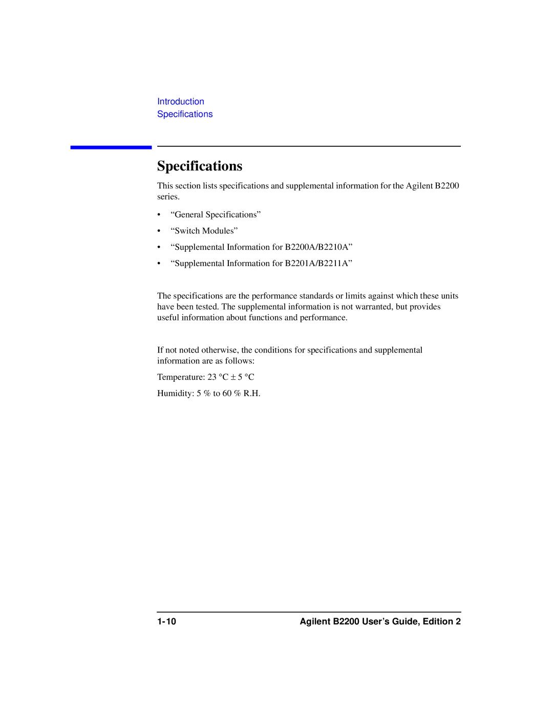 Agilent Technologies B2201A manual Specifications 