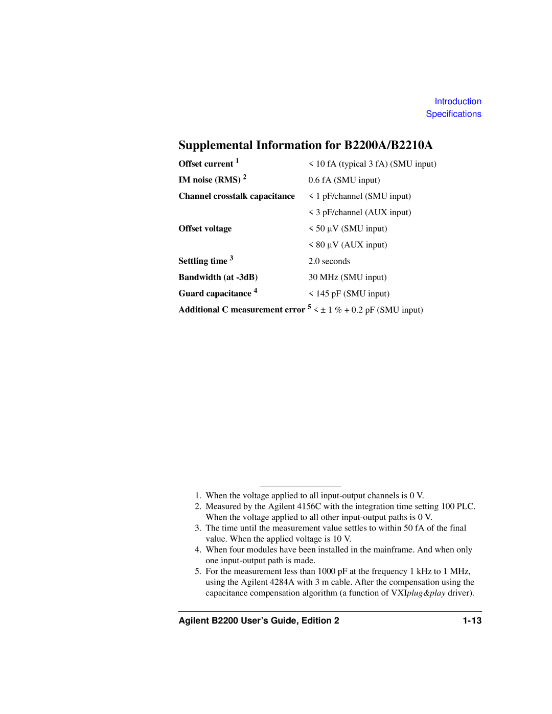 Agilent Technologies B2201A manual Introduction Specifications 