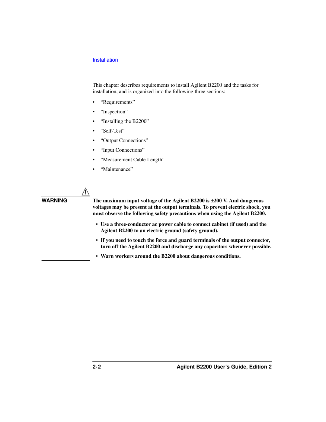 Agilent Technologies B2201A manual Installation 