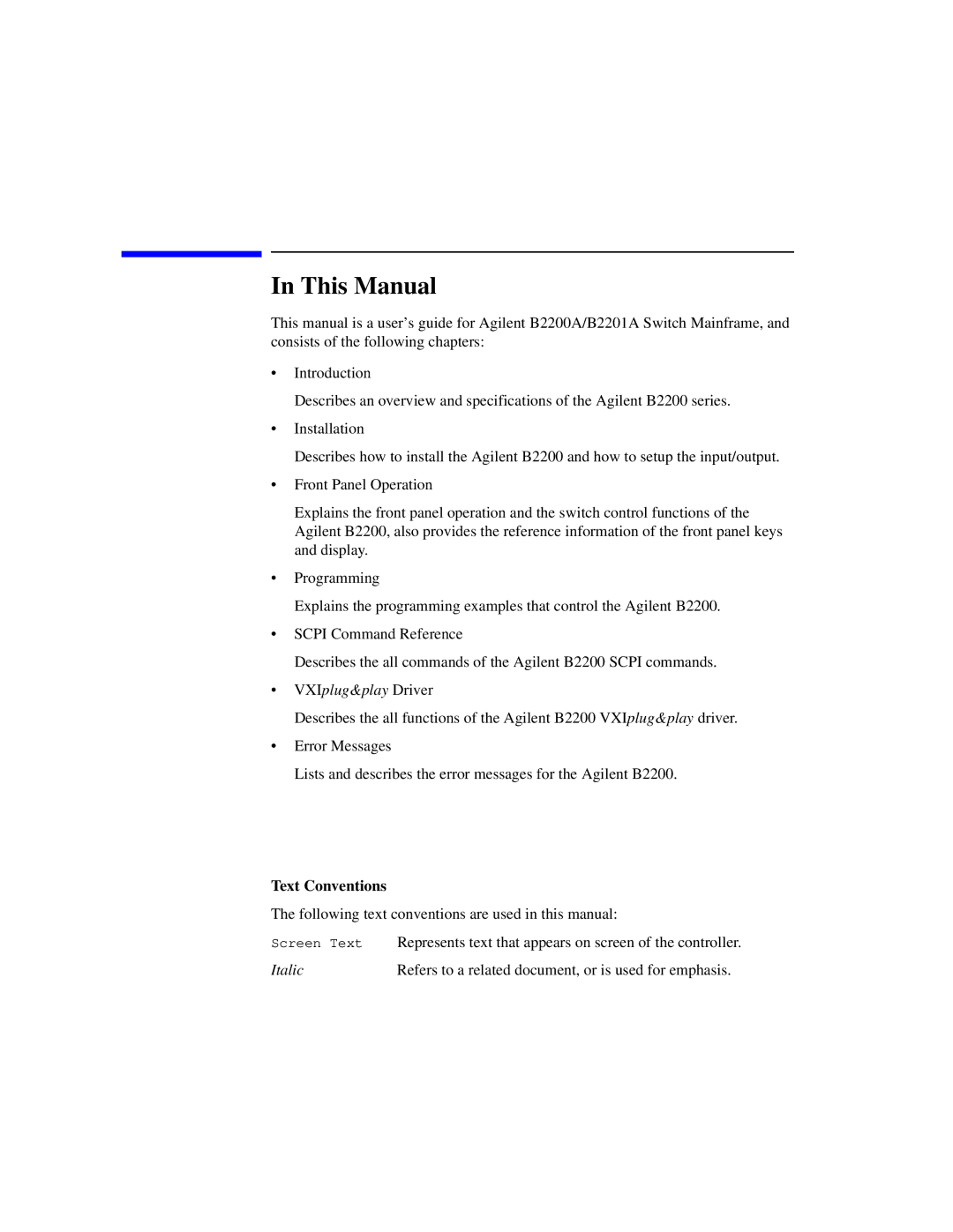 Agilent Technologies B2201A manual This Manual, Text Conventions 