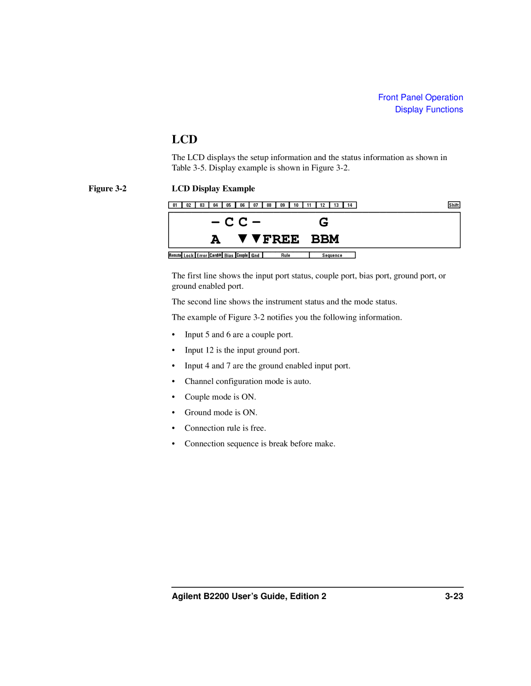 Agilent Technologies B2201A manual Lcd, LCD Display Example 