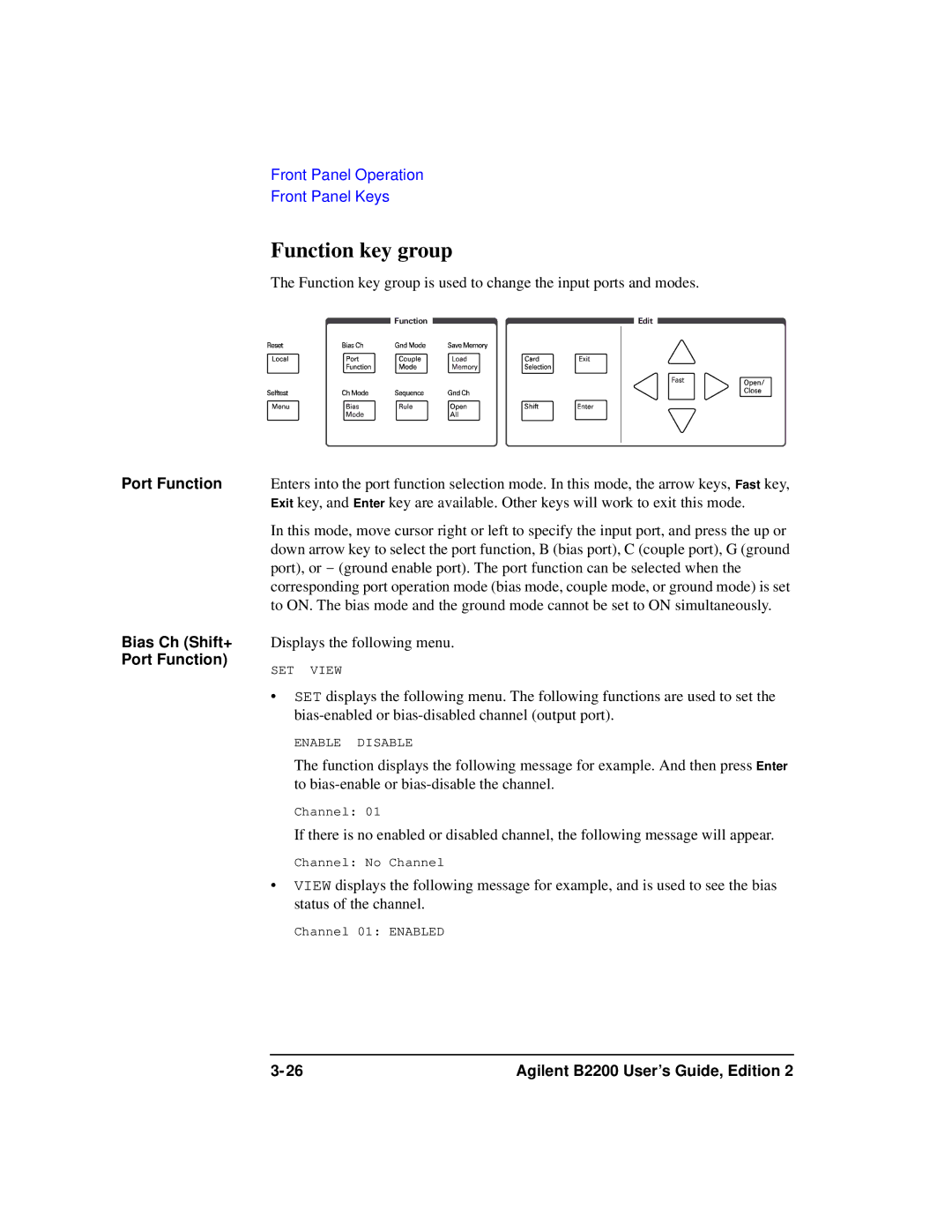 Agilent Technologies B2201A manual Function key group, Port Function 