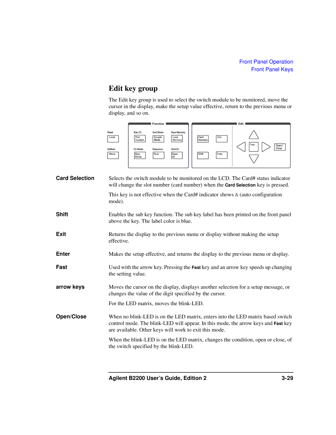 Agilent Technologies B2201A manual Edit key group, Card Selection 