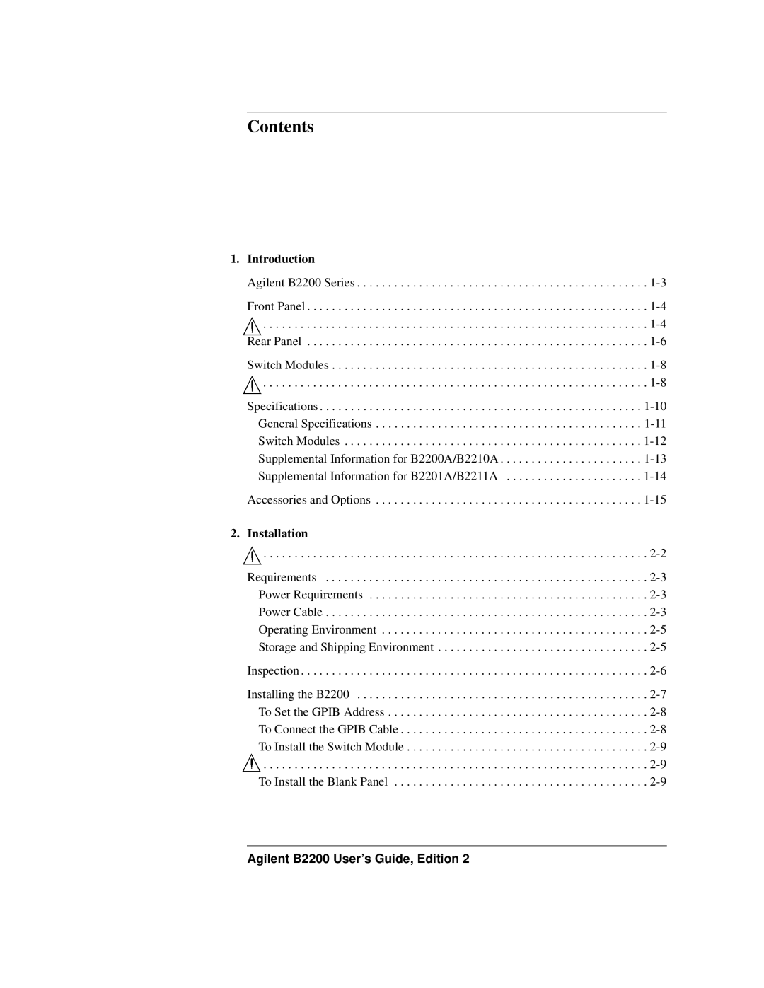 Agilent Technologies B2201A manual Contents 