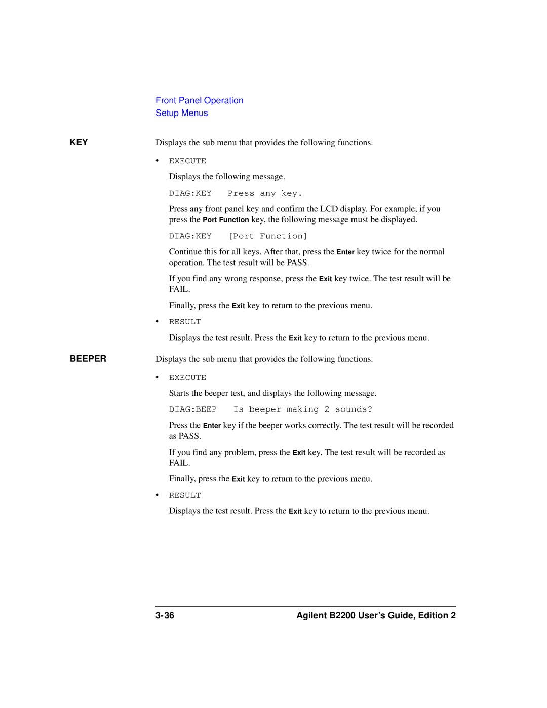 Agilent Technologies B2201A manual Key 