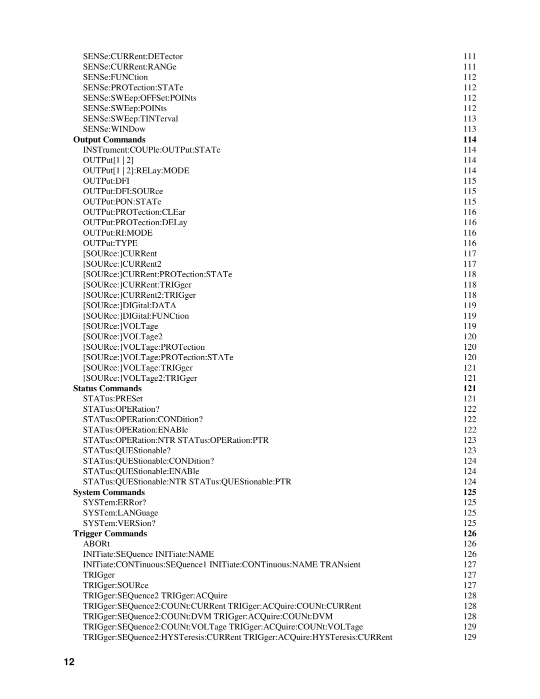 Agilent Technologies D, 66311B, 66309B Output Commands 114, Status Commands 121, System Commands 125, Trigger Commands 126 