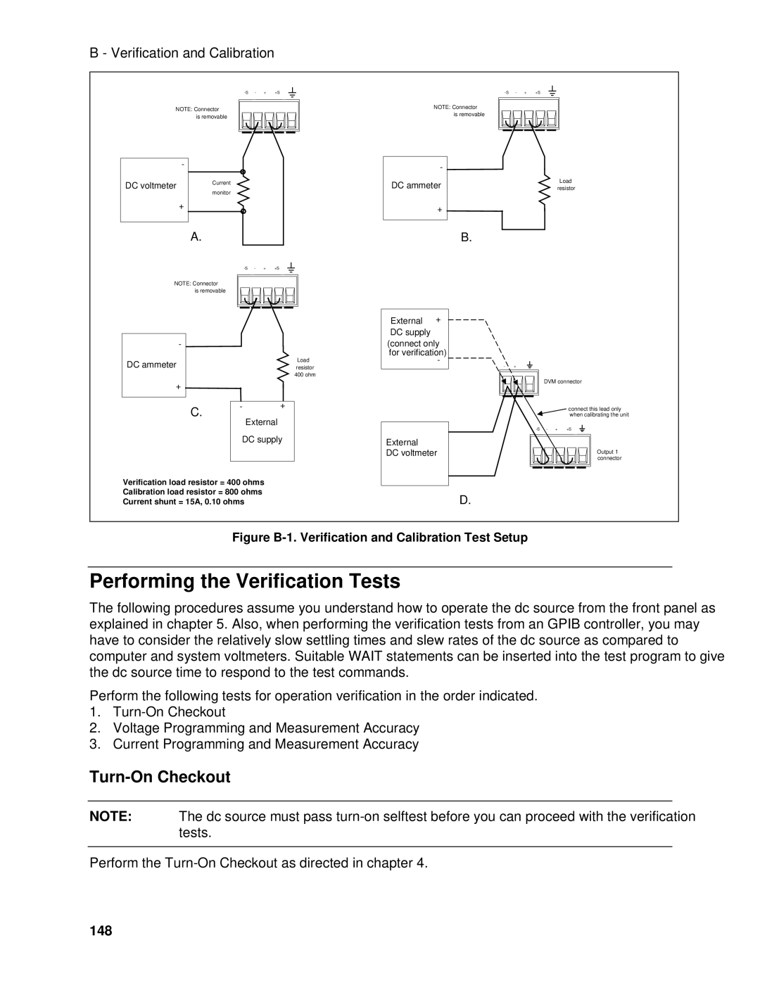 Agilent Technologies D, 66311B, 66309B, 66111A manual Performing the Verification Tests, Turn-On Checkout, 148 