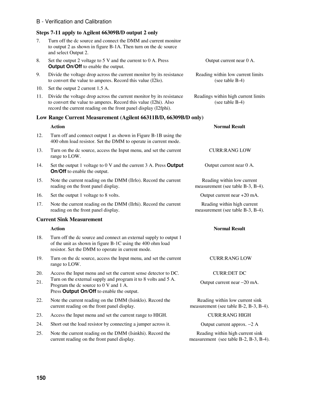 Agilent Technologies 66311B, 66111A Steps 7-11 apply to Agilent 66309B/D output 2 only, Current Sink Measurement, 150 