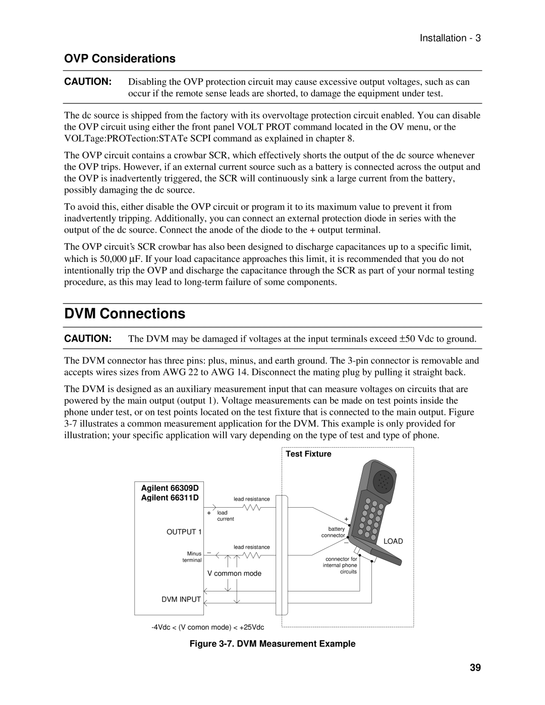 Agilent Technologies 66111A, 66311B, 66309B manual DVM Connections, OVP Considerations 