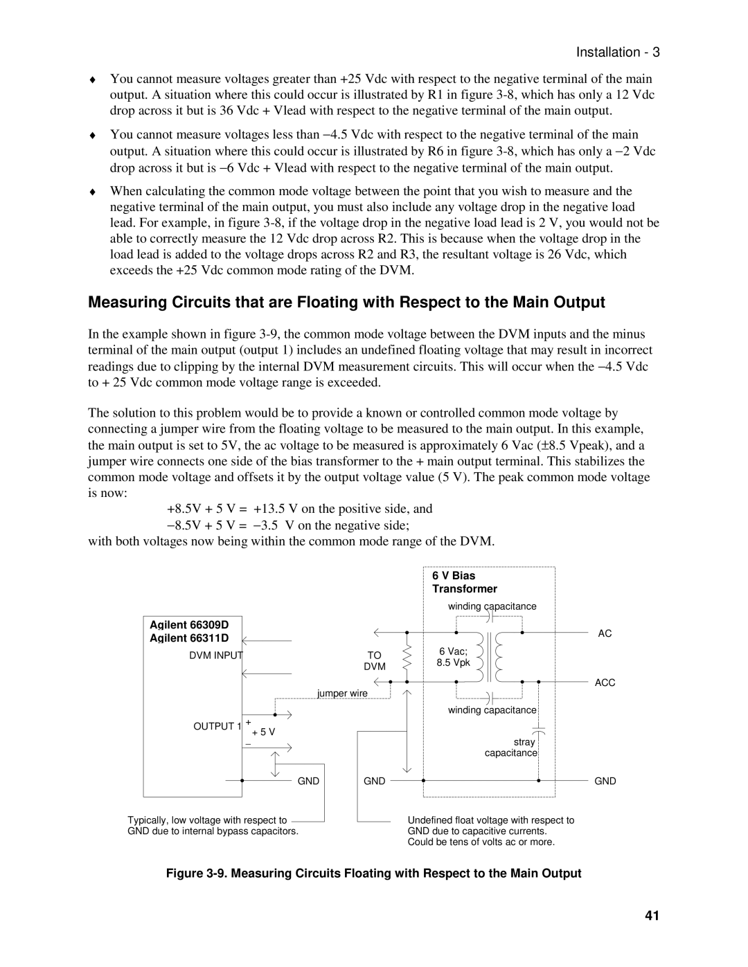 Agilent Technologies 66311B, D, 66309B, 66111A manual Measuring Circuits Floating with Respect to the Main Output 