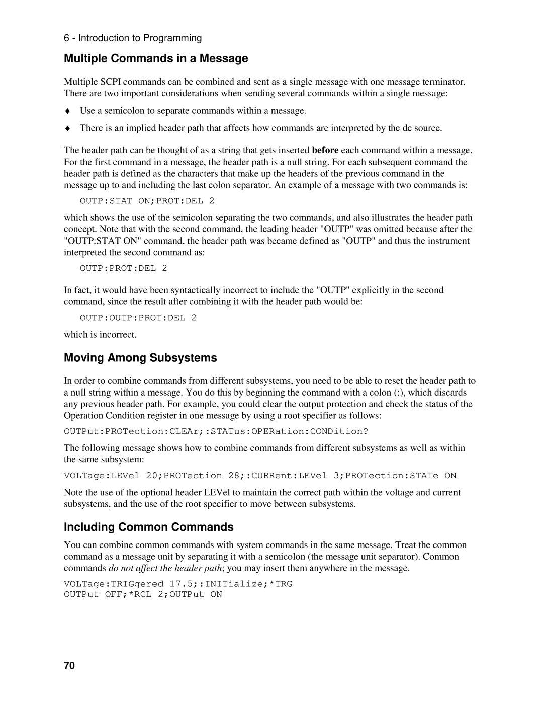 Agilent Technologies 66309B, D, 66311B Multiple Commands in a Message, Moving Among Subsystems, Including Common Commands 