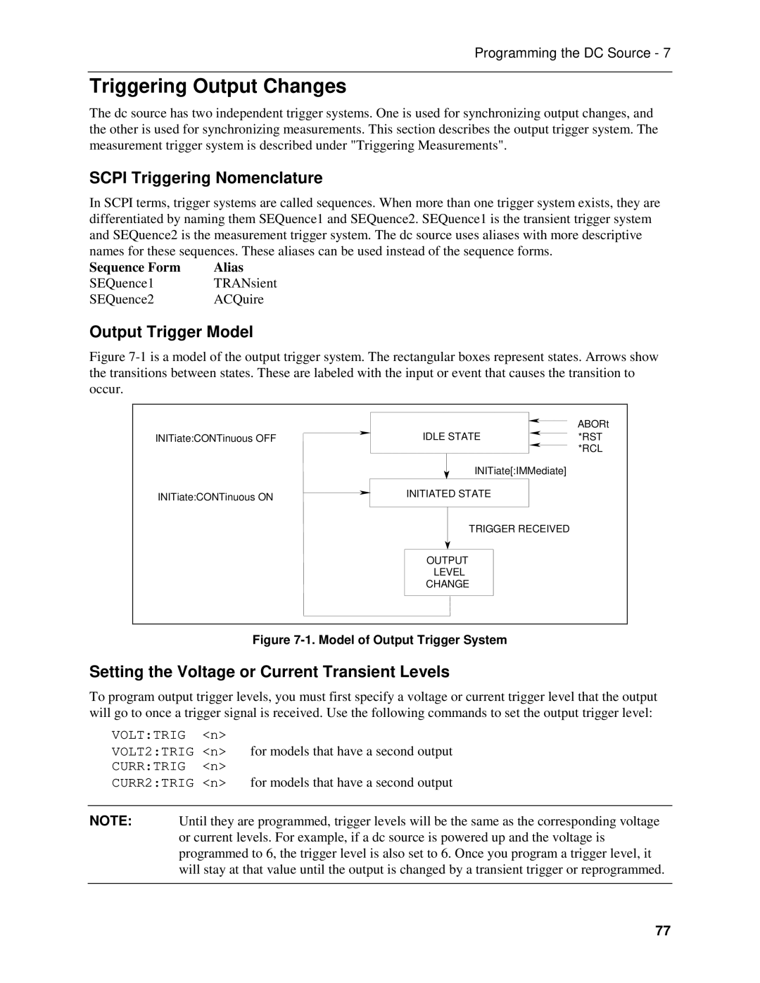 Agilent Technologies 66311B, D, 66309B, 66111A Triggering Output Changes, Scpi Triggering Nomenclature, Output Trigger Model 