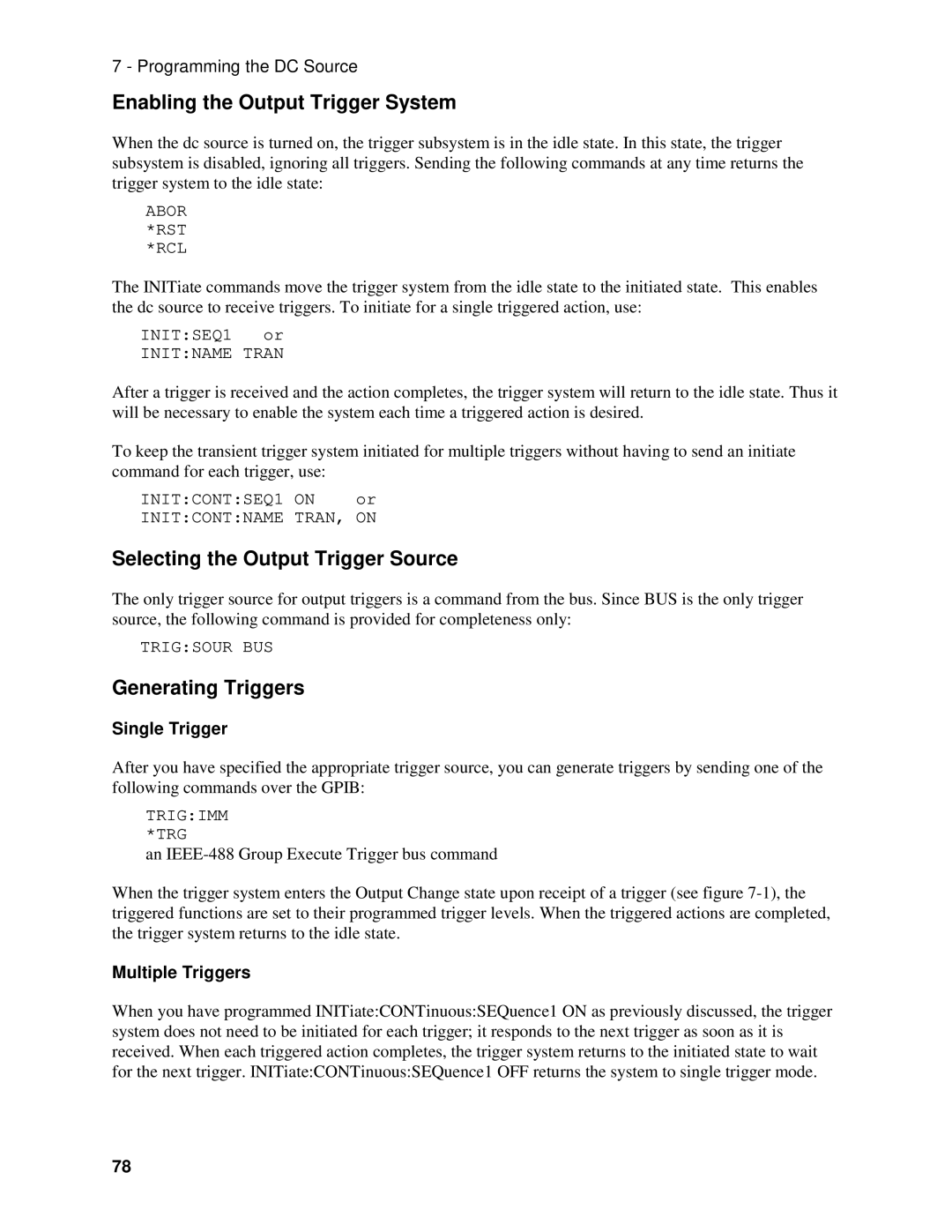 Agilent Technologies 66309B Enabling the Output Trigger System, Selecting the Output Trigger Source, Generating Triggers 