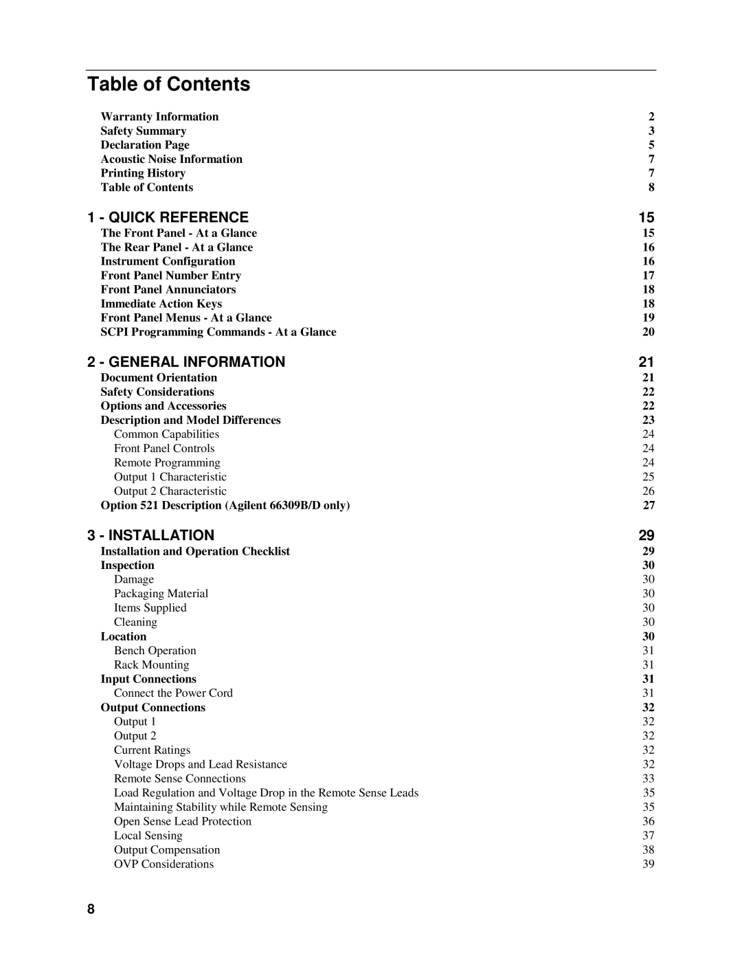 Agilent Technologies D, 66311B, 66309B, 66111A manual Table of Contents 