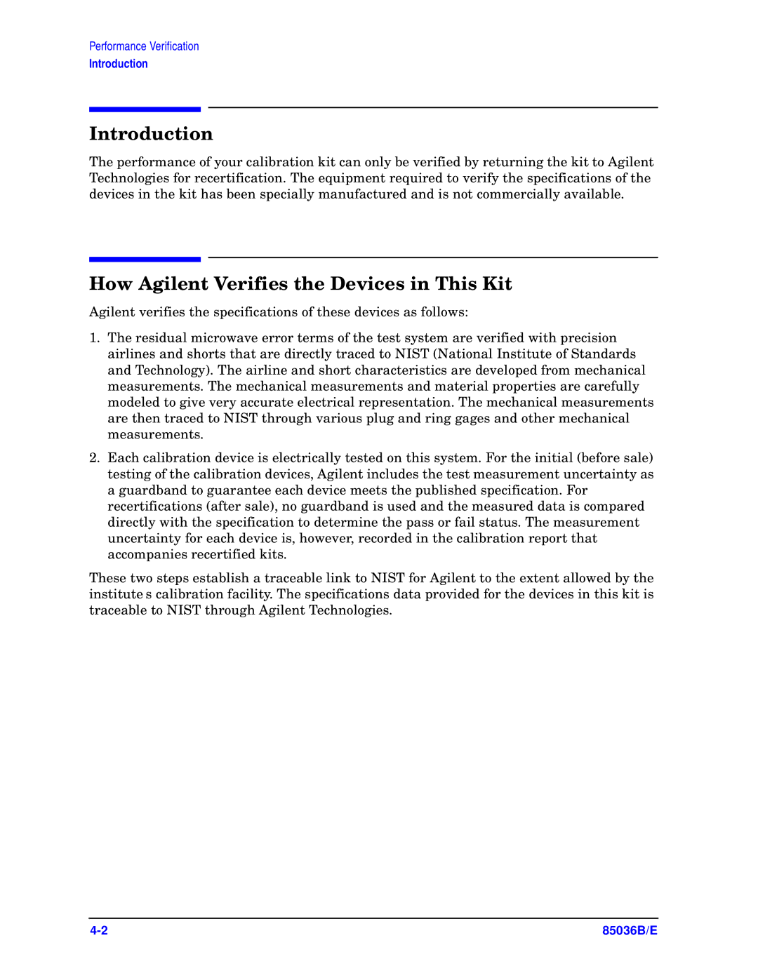 Agilent Technologies E, 85036B manual Introduction, How Agilent Verifies the Devices in This Kit 