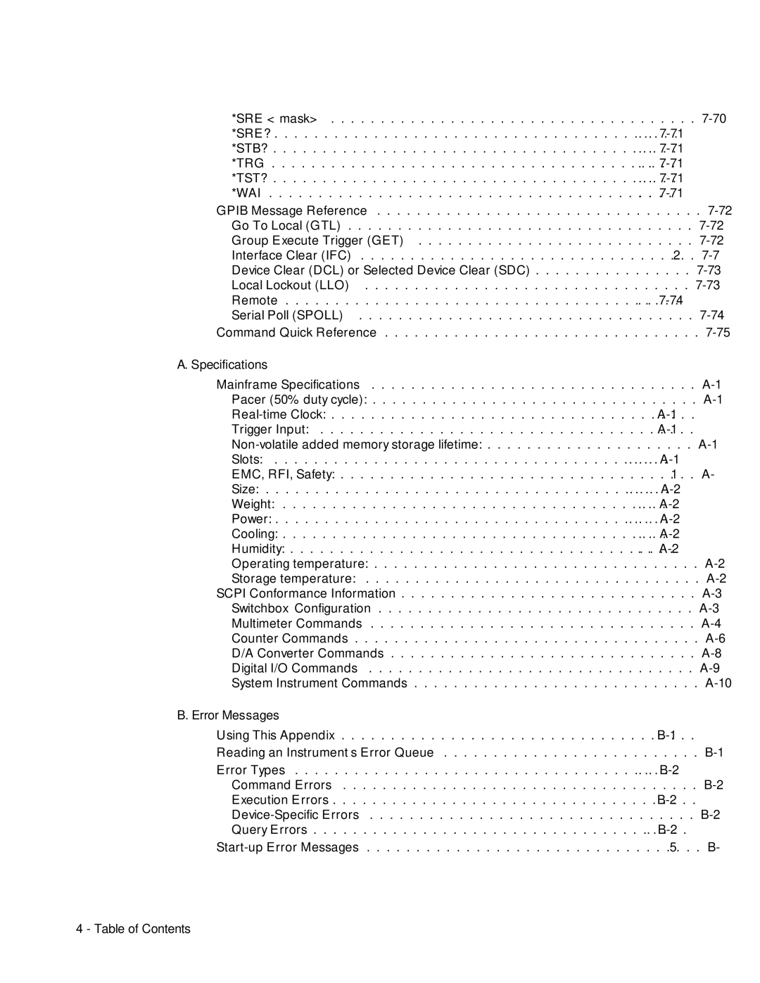 Agilent Technologies E1301B, E1300B, 75000 SERIES B user manual Specifications, Error Messages 