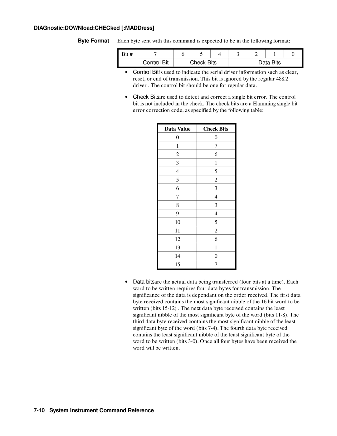 Agilent Technologies E1301B, E1300B, 75000 SERIES B user manual DIAGnosticDOWNloadCHECked MADDress, Data Value Check Bits 