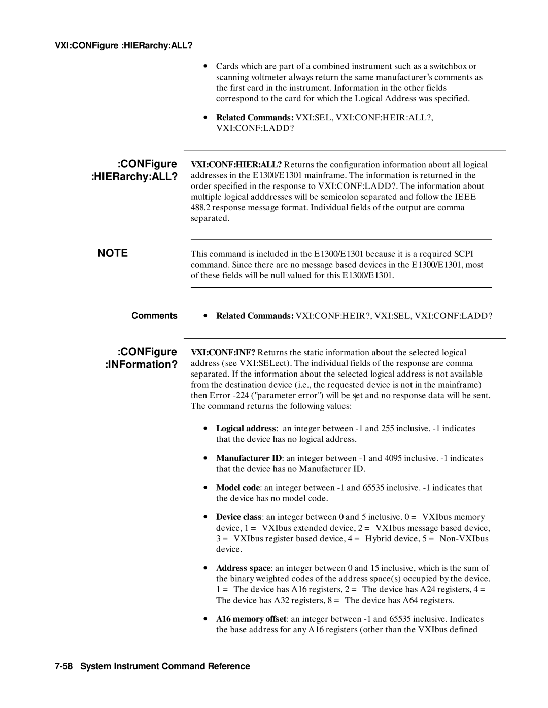 Agilent Technologies E1301B, E1300B, 75000 SERIES B user manual CONFigure INFormation?, VXICONFigure HIERarchyALL? 