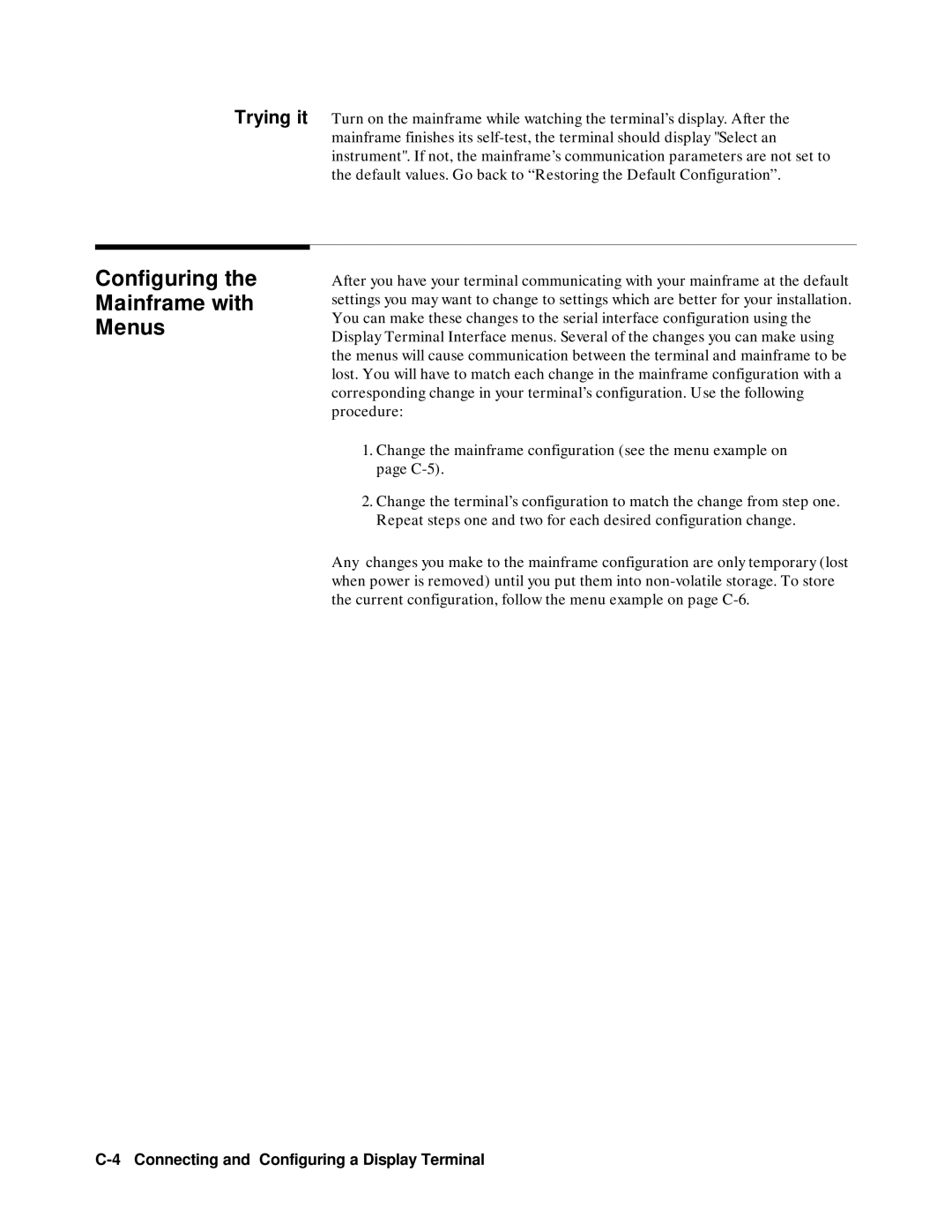 Agilent Technologies 75000 SERIES B, E1301B, E1300B user manual Configuring the Mainframe with Menus 