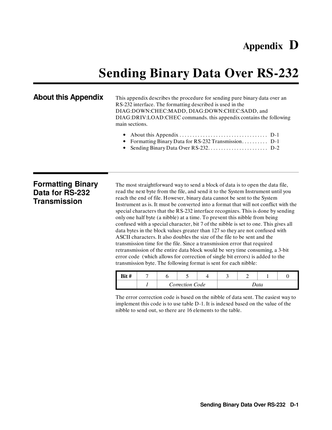 Agilent Technologies 75000 SERIES B Sending Binary Data Over RS-232, Formatting Binary Data for RS-232 Transmission, Bit # 