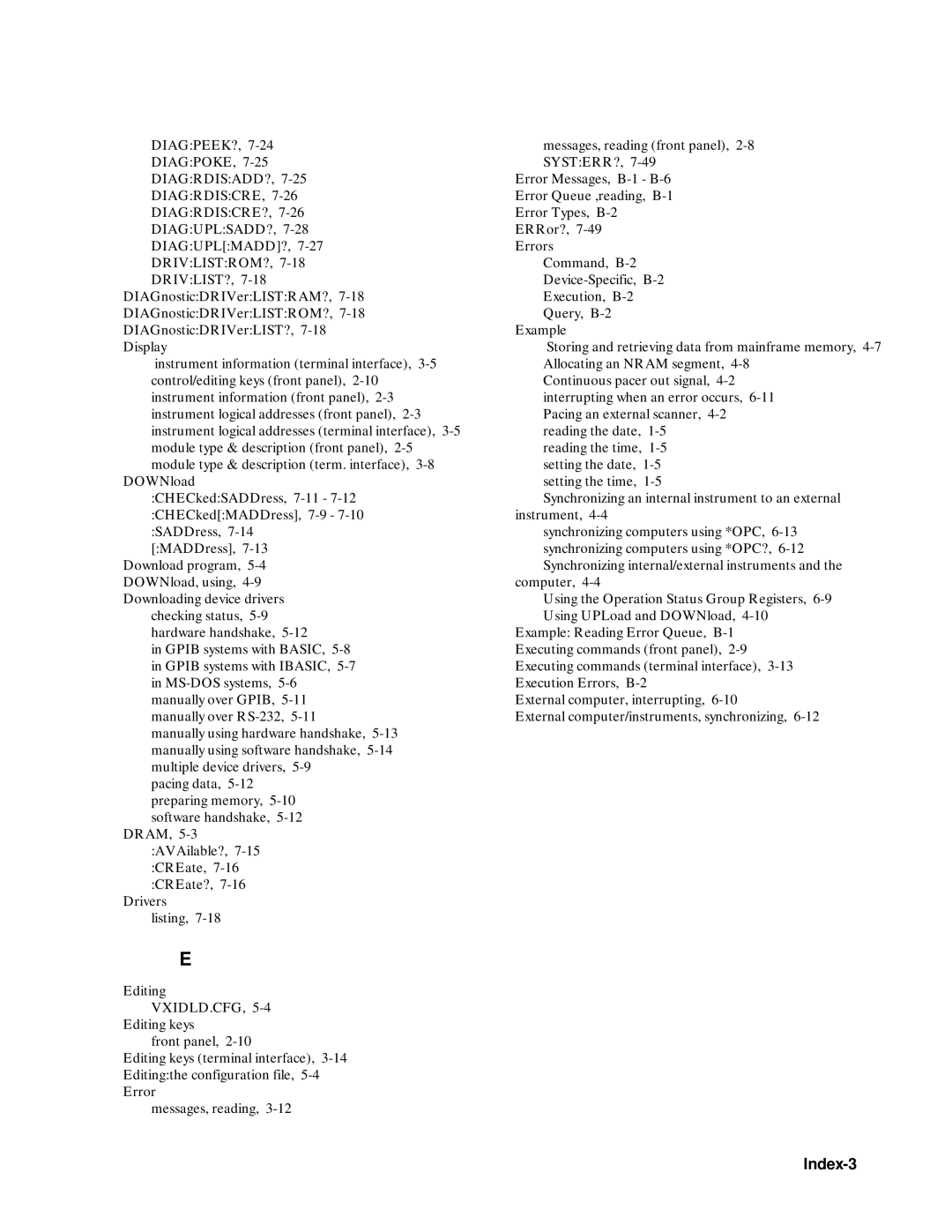 Agilent Technologies 75000 SERIES B, E1301B, E1300B user manual Index-3 