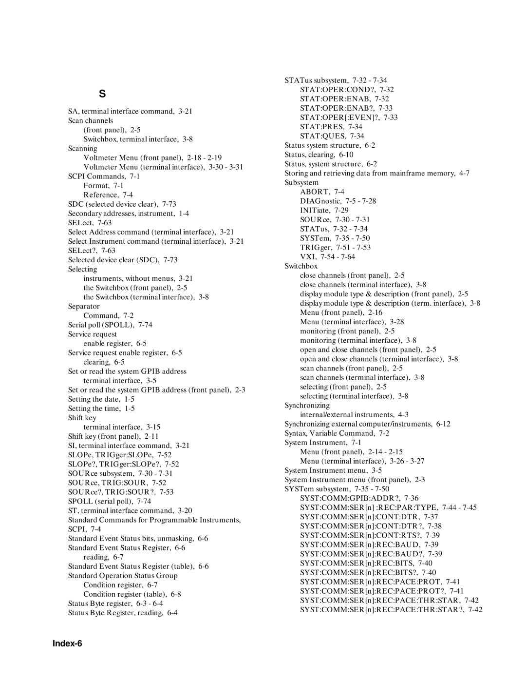 Agilent Technologies 75000 SERIES B, E1301B, E1300B user manual Index-6 