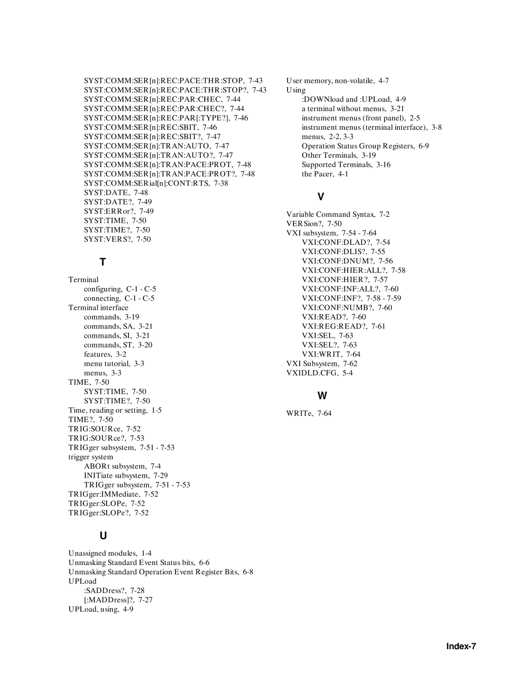 Agilent Technologies E1301B, E1300B, 75000 SERIES B user manual Index-7, Vxiregread? 