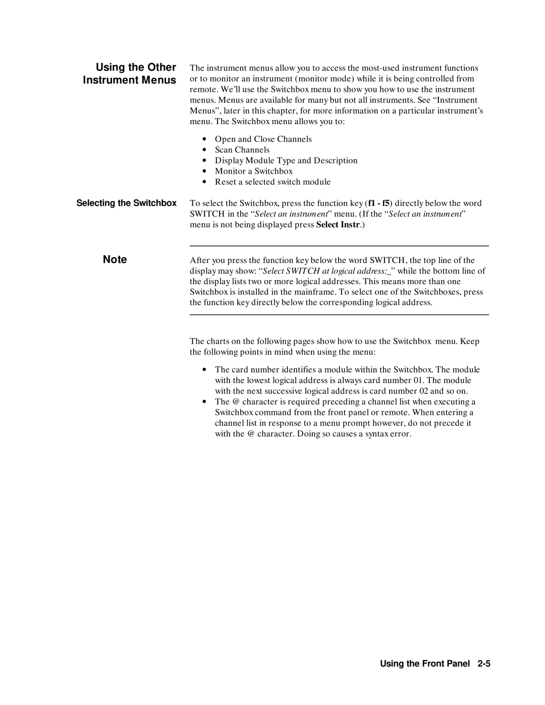 Agilent Technologies E1300B, E1301B, 75000 SERIES B user manual Using the Other Instrument Menus 