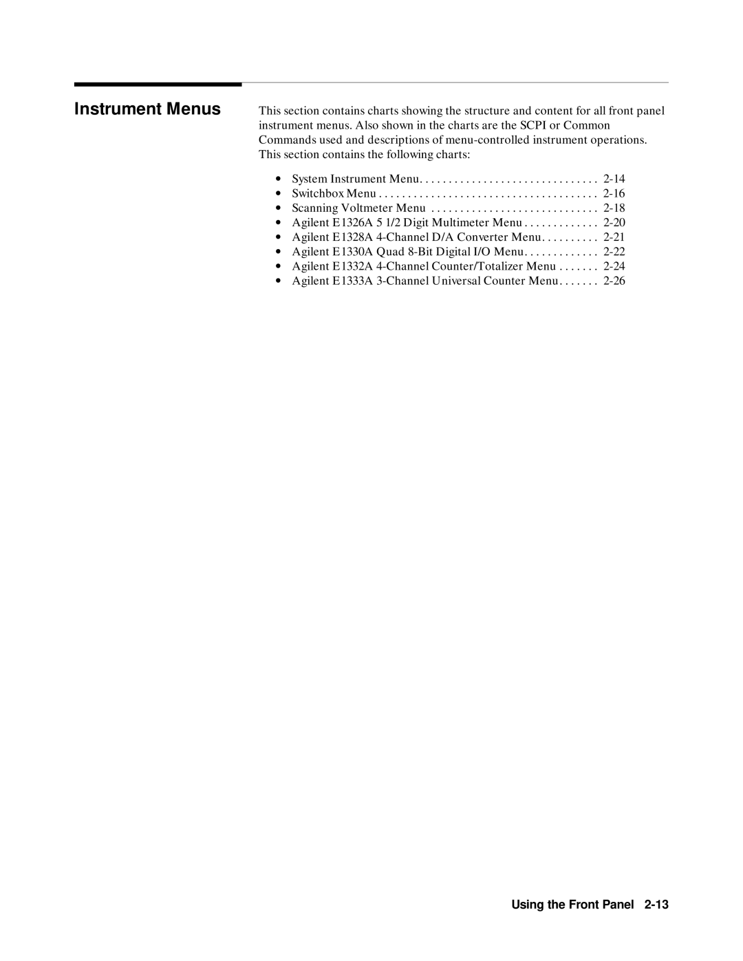 Agilent Technologies E1301B, E1300B, 75000 SERIES B user manual Instrument Menus 