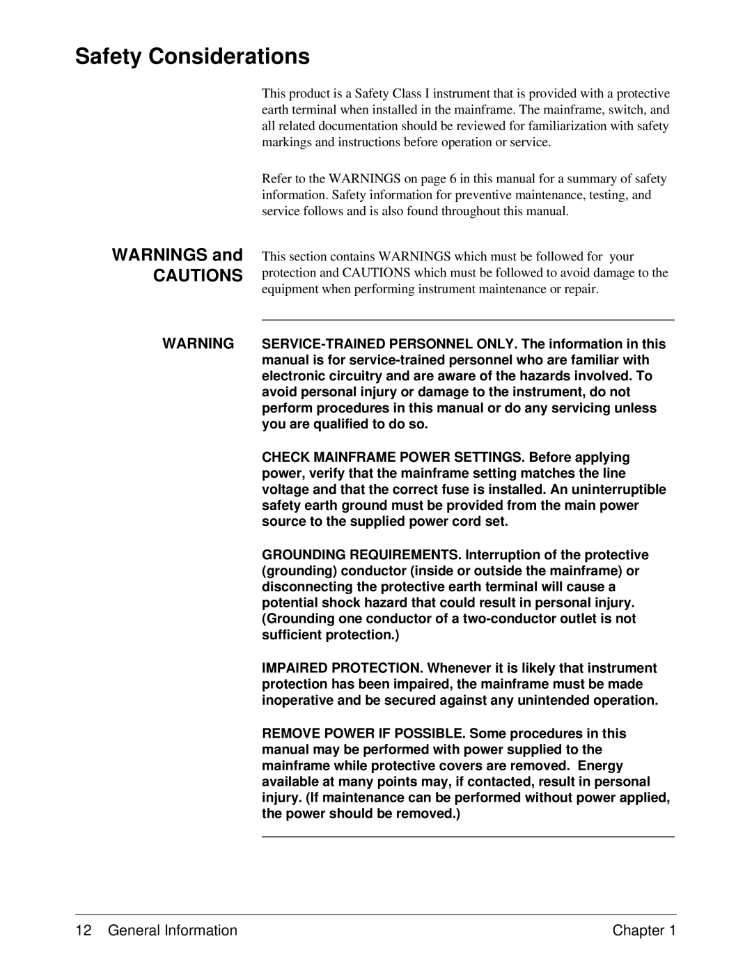 Agilent Technologies E1364A service manual Safety Considerations, General Information Chapter 