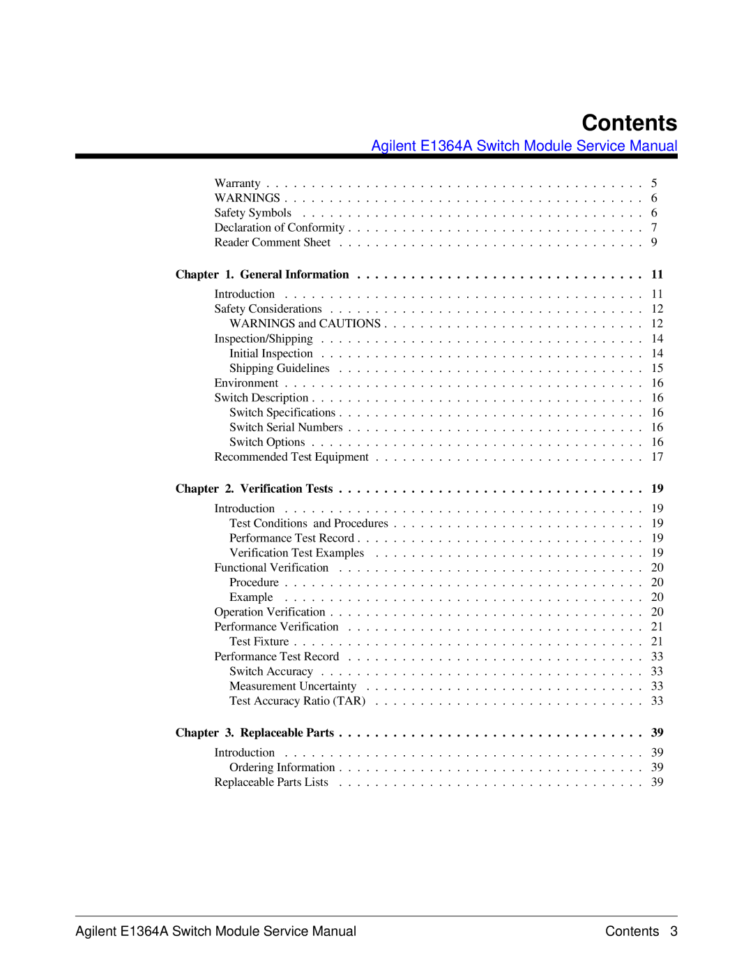 Agilent Technologies E1364A service manual Contents 