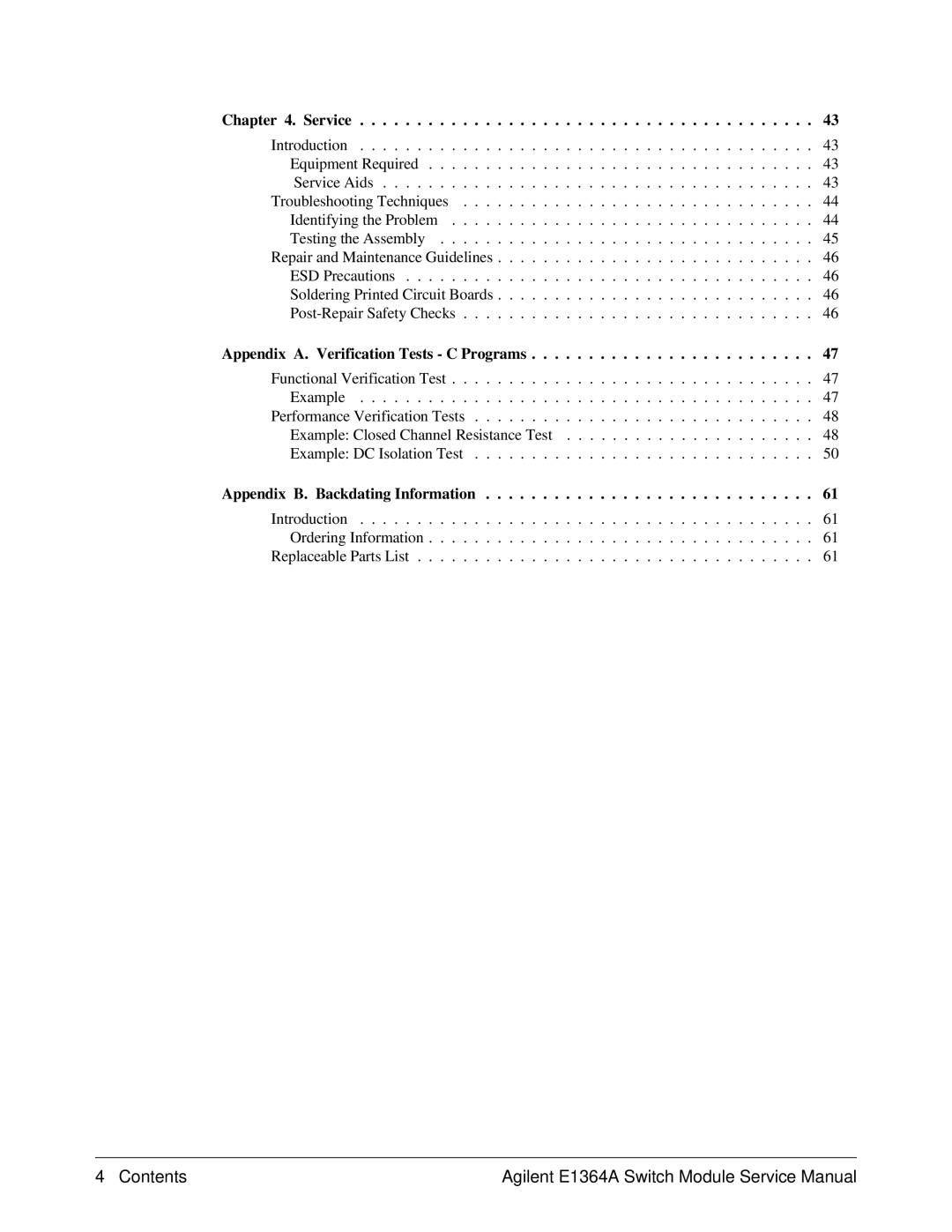 Agilent Technologies E1364A service manual Appendix B. Backdating Information 