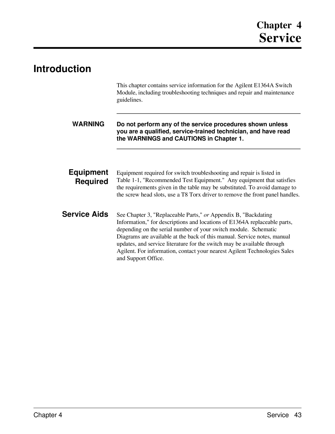 Agilent Technologies E1364A service manual Service 