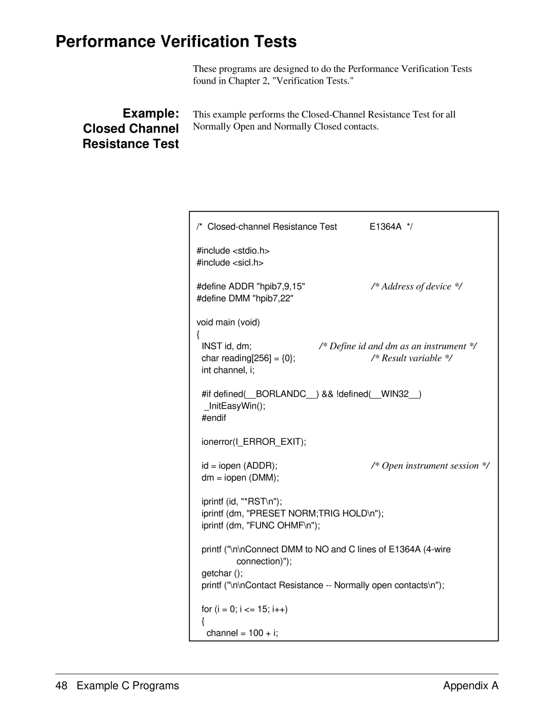 Agilent Technologies E1364A service manual Performance Verification Tests, Example Closed Channel Resistance Test 