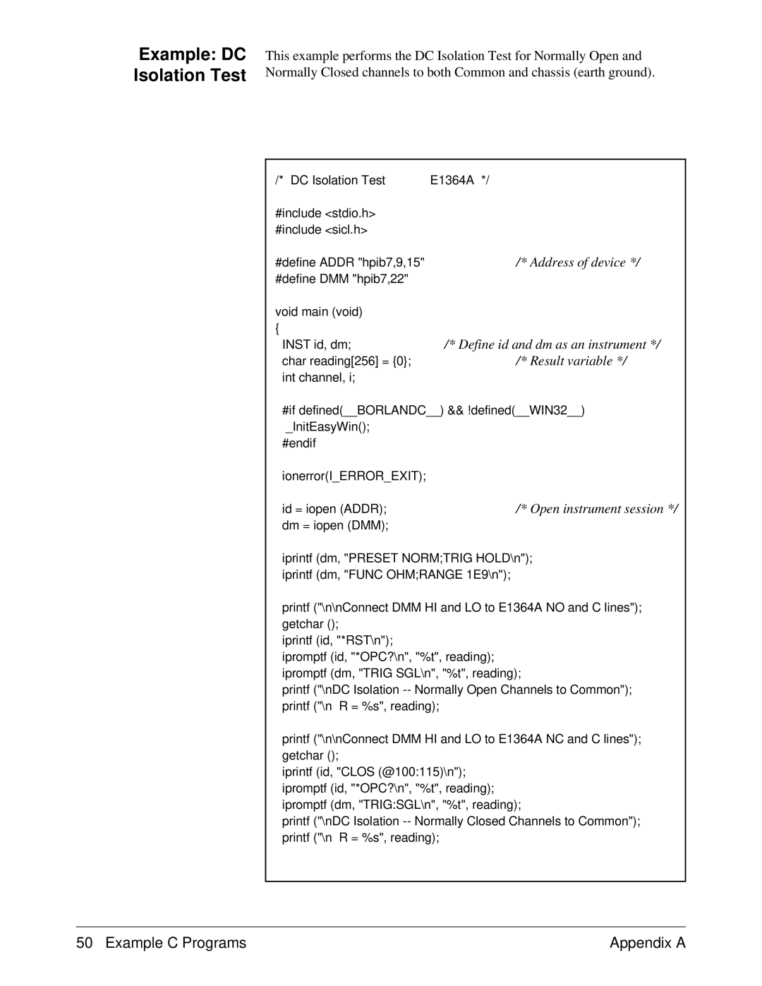 Agilent Technologies E1364A service manual Example DC Isolation Test 