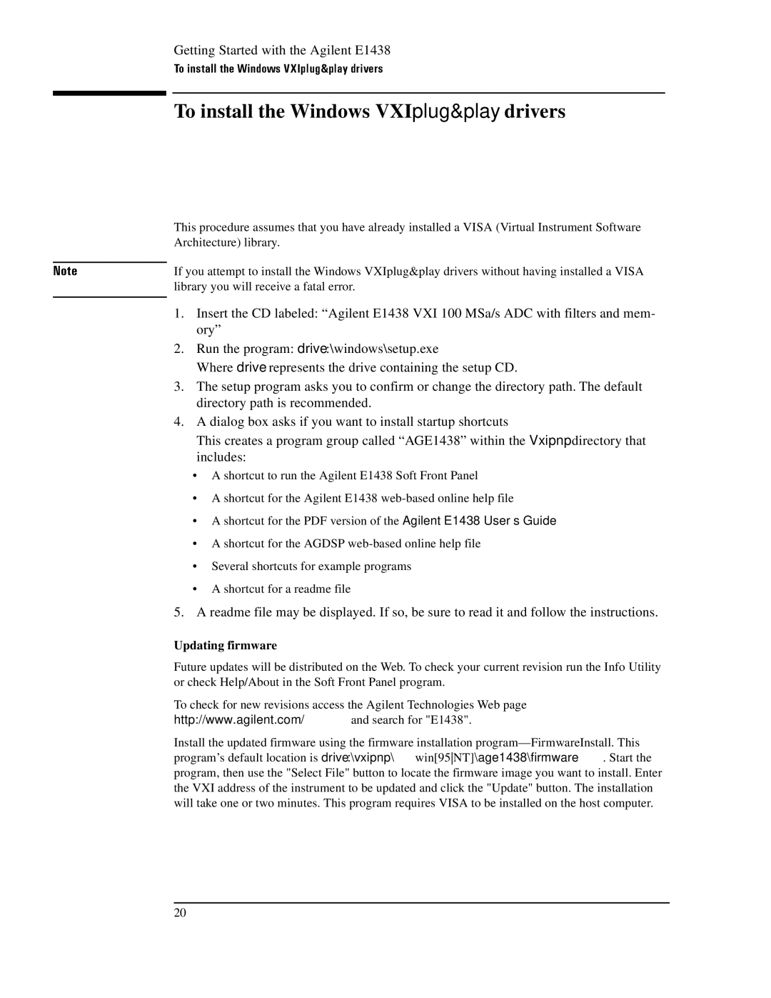 Agilent Technologies E1438 manual Updating firmware 