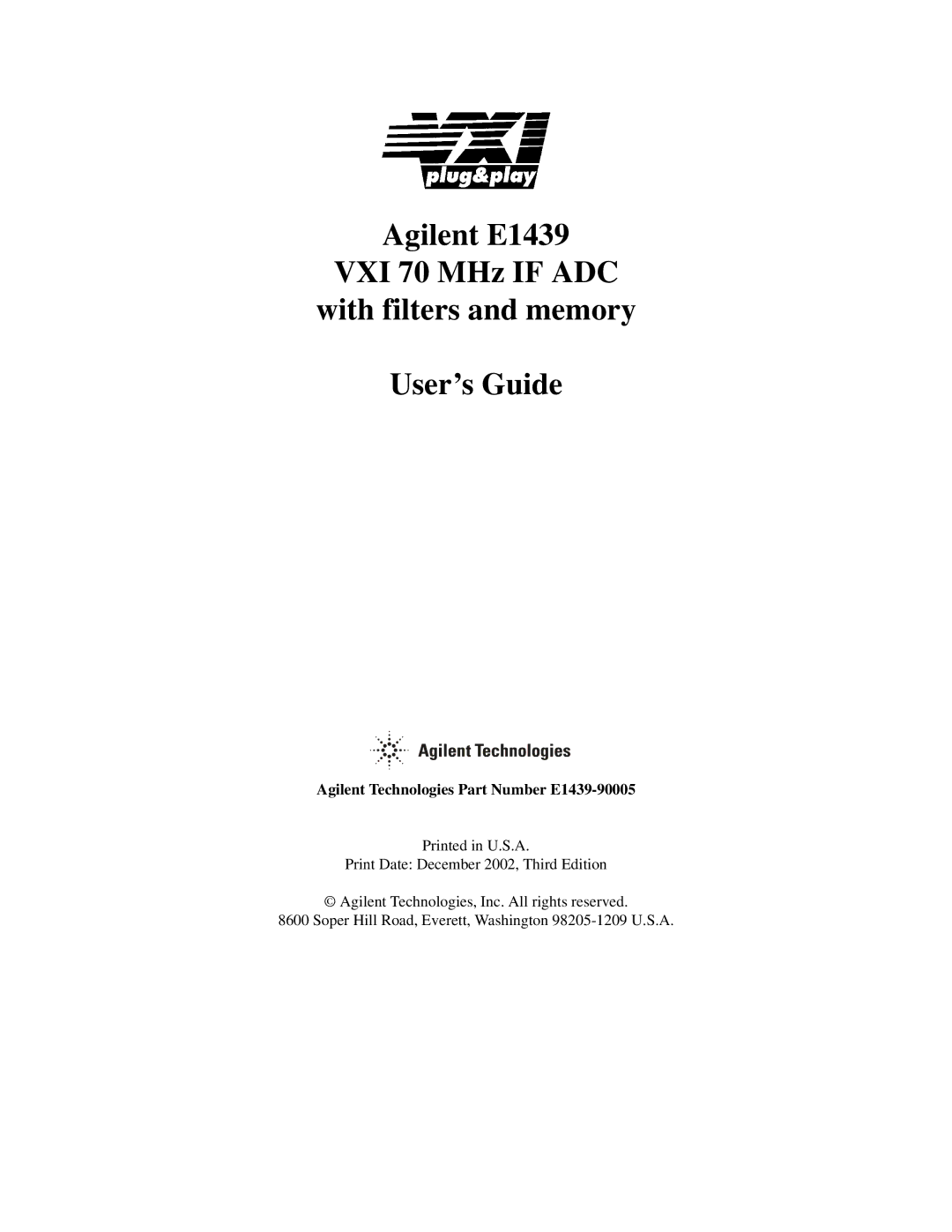 Agilent Technologies manual Agilent Technologies Part Number E1439-90005 