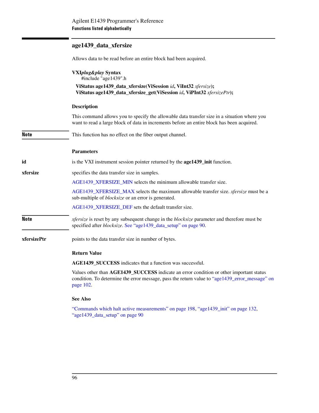 Agilent Technologies E1439 manual Age1439dataxfersize, Xfersize XfersizePtr 