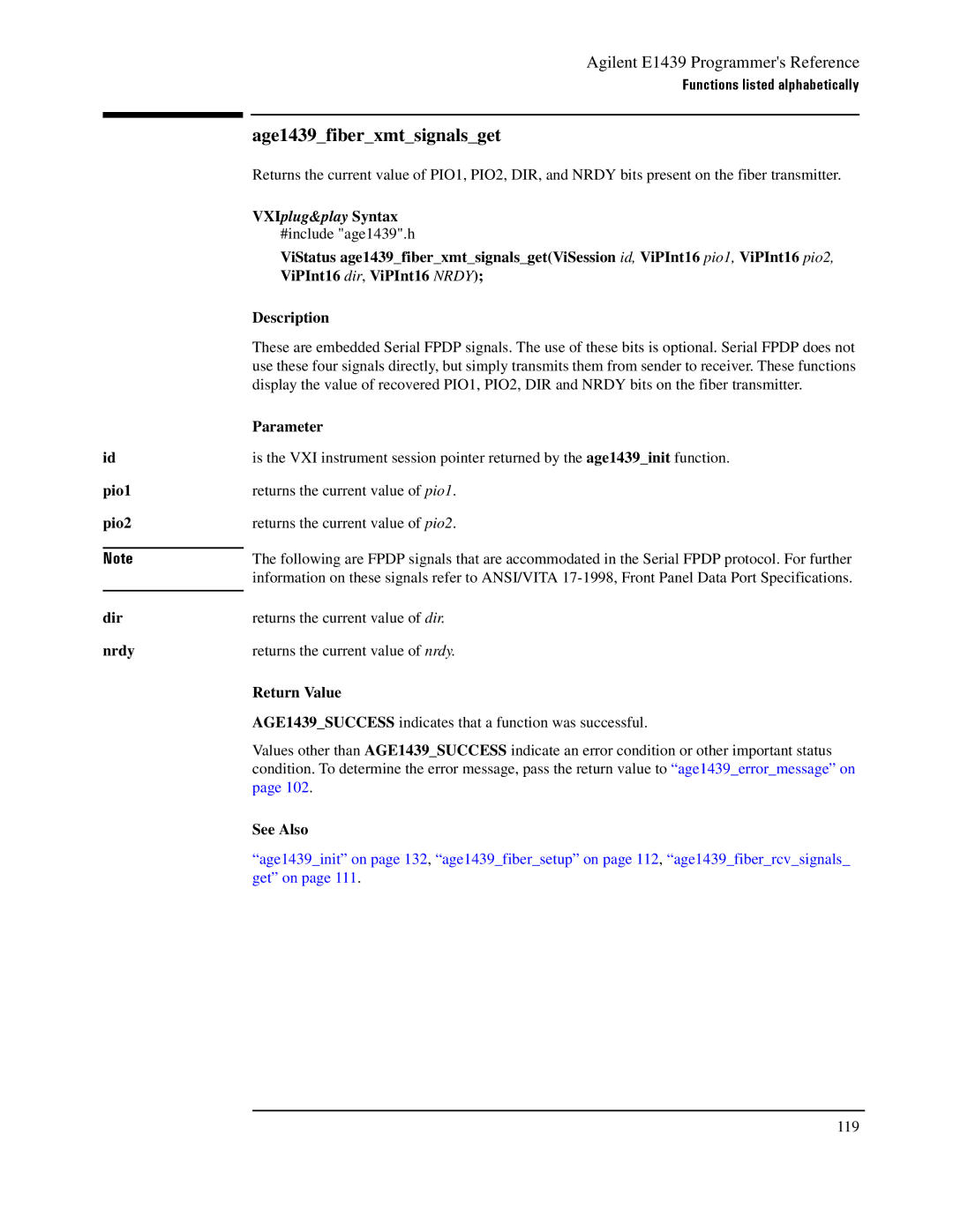 Agilent Technologies E1439 manual Age1439fiberxmtsignalsget 