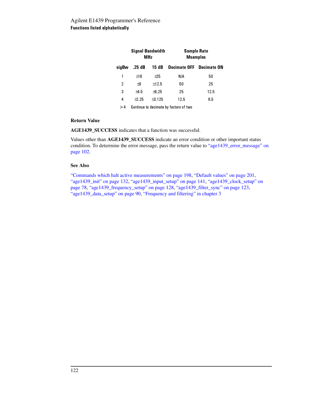 Agilent Technologies E1439 manual 25 dB 15 dB, Return Value 