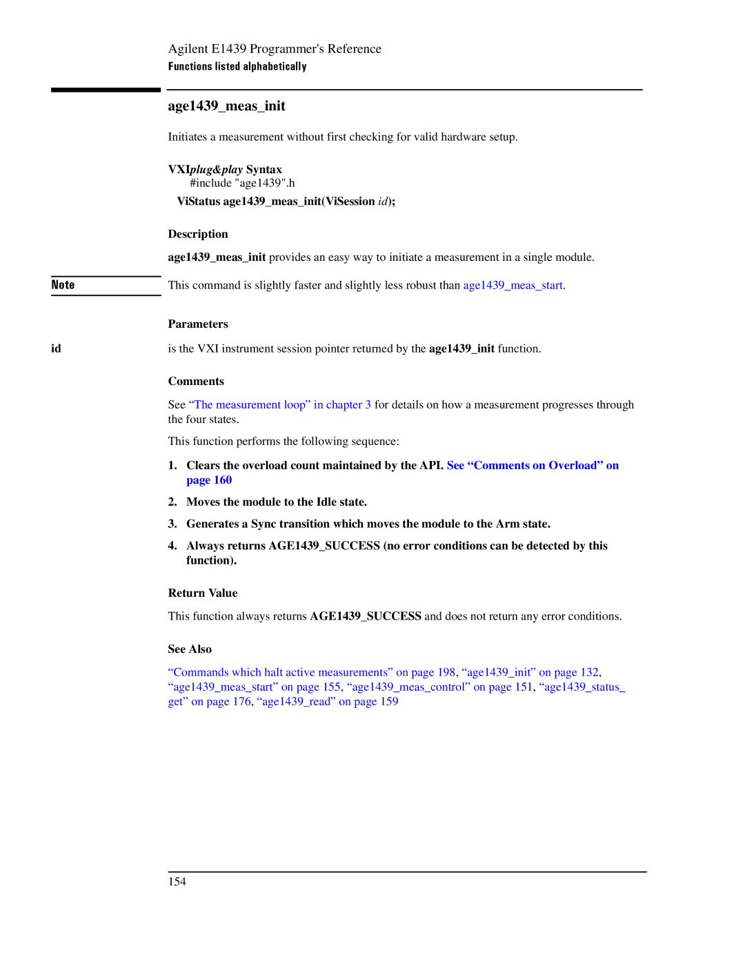 Agilent Technologies E1439 manual Age1439measinit, ViStatus age1439measinitViSession id Description 