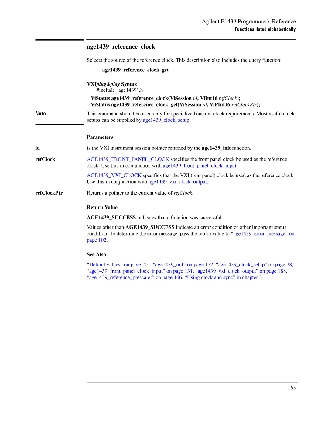 Agilent Technologies E1439 manual RefClock RefClockPtr, Age1439referenceclockget 