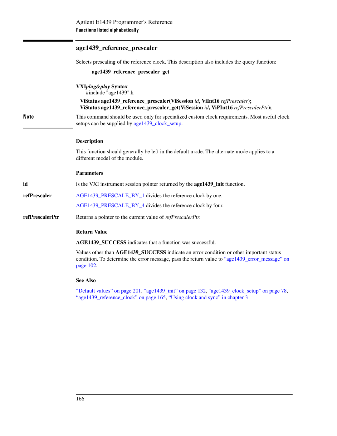 Agilent Technologies E1439 manual RefPrescaler RefPrescalerPtr, Age1439referenceprescalerget 