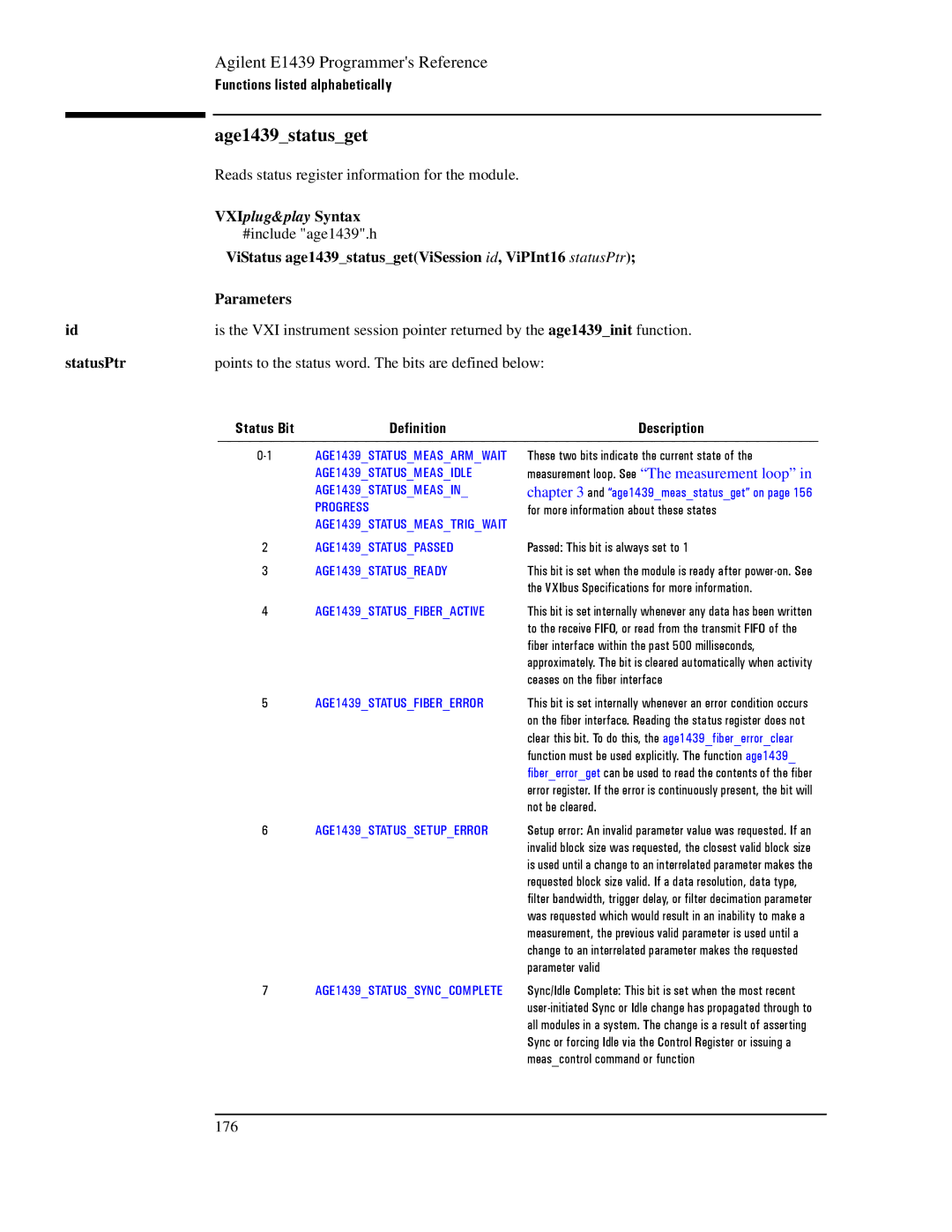 Agilent Technologies E1439 manual Age1439statusget, Status Bit Definition 