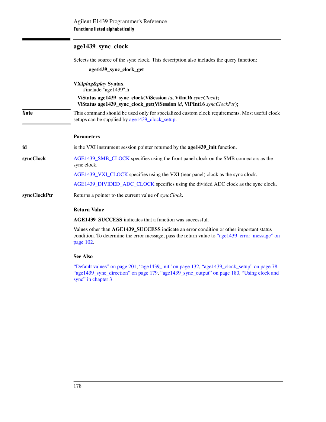 Agilent Technologies E1439 manual SyncClock SyncClockPtr, Age1439syncclockget 