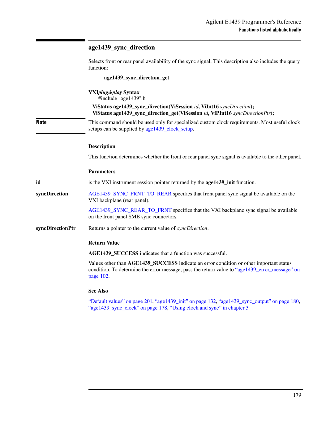 Agilent Technologies E1439 manual SyncDirection SyncDirectionPtr, Age1439syncdirectionget 