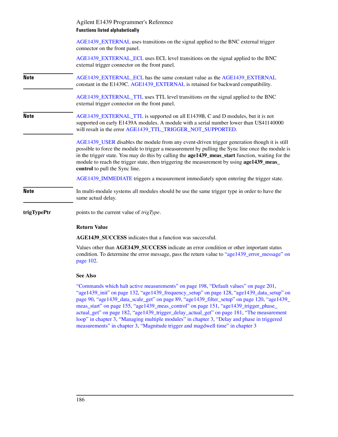 Agilent Technologies E1439 manual TrigTypePtr, Return Value 