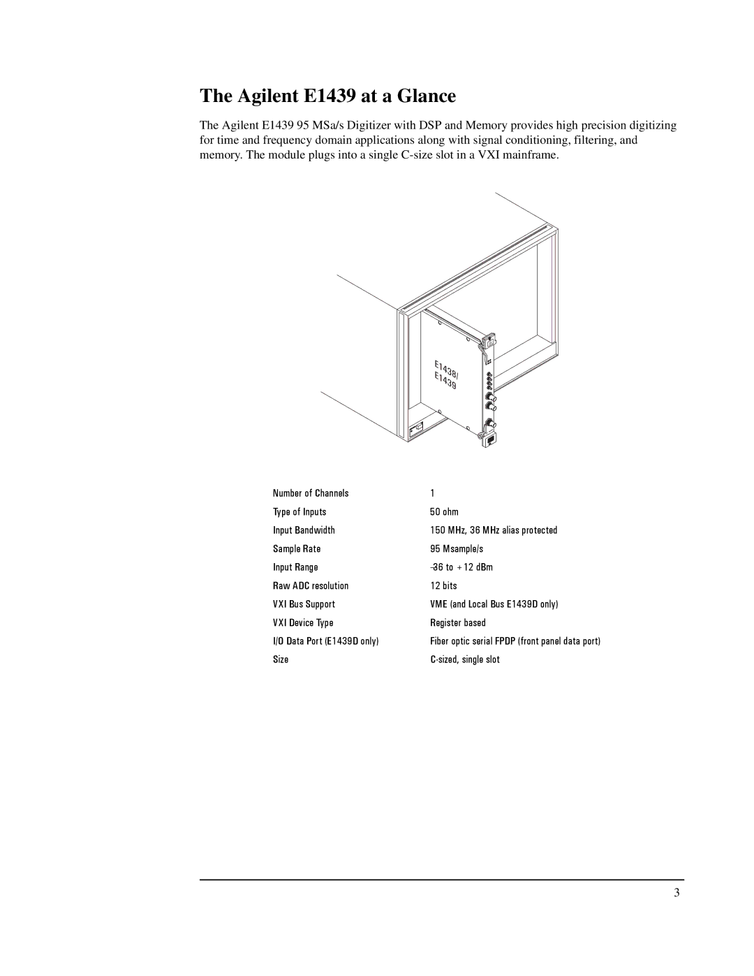 Agilent Technologies manual Agilent E1439 at a Glance, E1438 E1439 