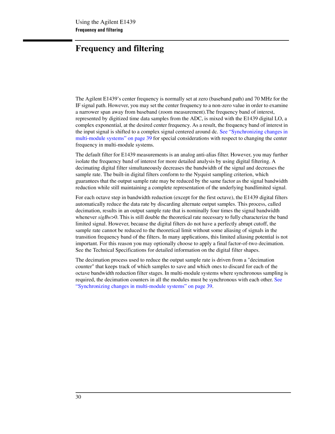 Agilent Technologies E1439 manual Frequency and filtering 